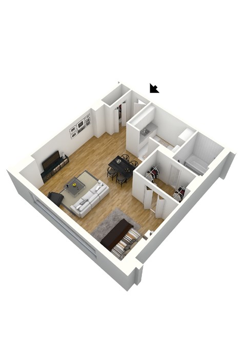 Floor plan for studio, 1 bath, 514 sqft